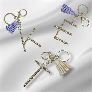 Gold Initial Keychain with Tassel Choose From E, K, OR T
